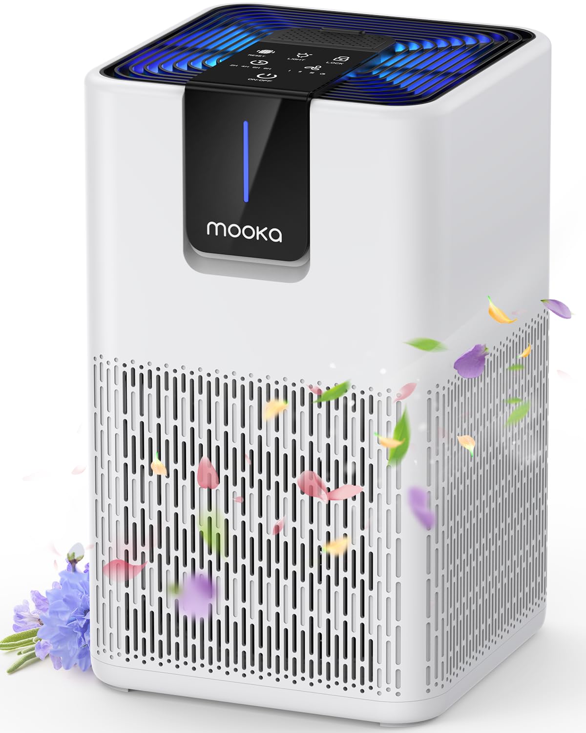 MOOKA H13 HEPA Air Purifier – Large Room Coverage up to 1250 sq ft, Quiet Sleep Mode with Aromatherapy, White