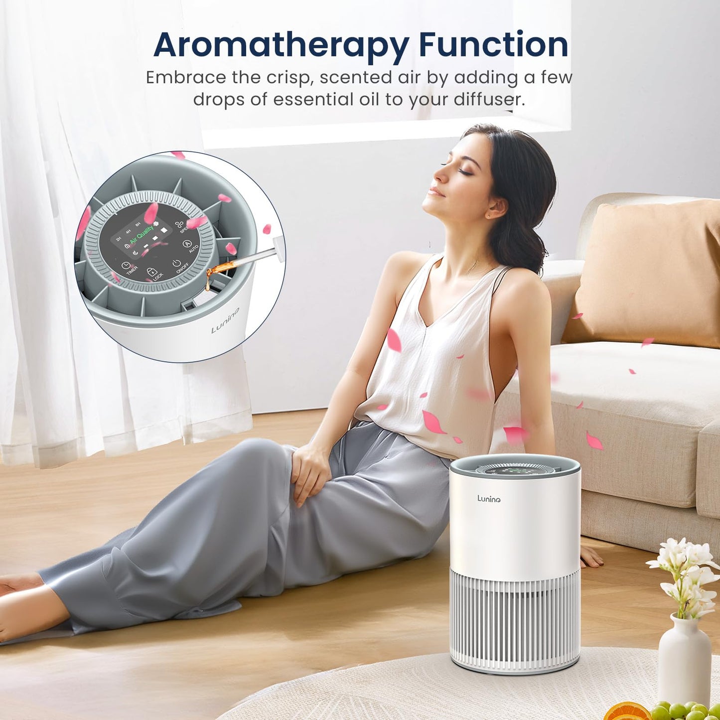LUNINO H13 True HEPA Air Purifier – Large Room Coverage up to 1200 sq ft, Air Quality Sensor & Sleep Mode, with Fragrance Function