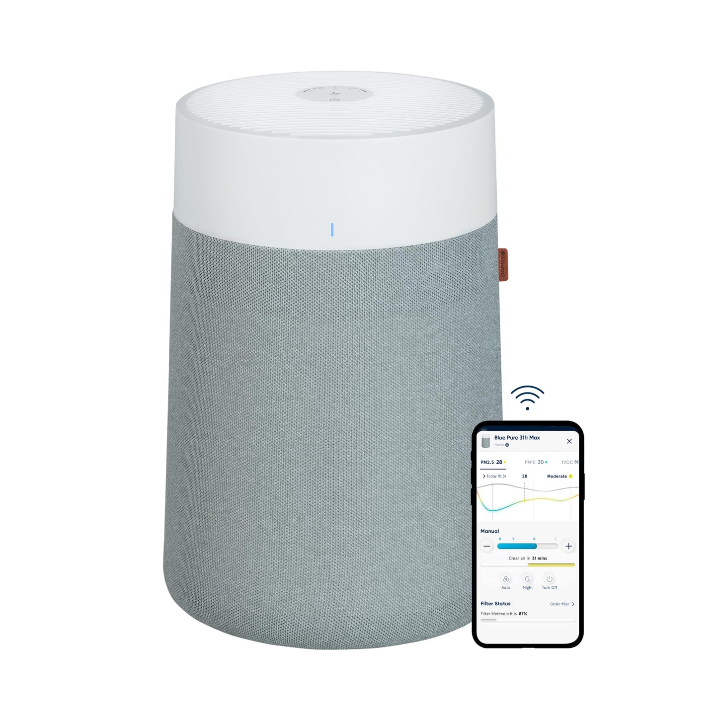 Blueair Blue Pure 311i Max HEPASilent Smart Air Purifier – Cleans up to 1,858 sq ft, Air Cleaner for Bedrooms, Kitchens & Medium Rooms