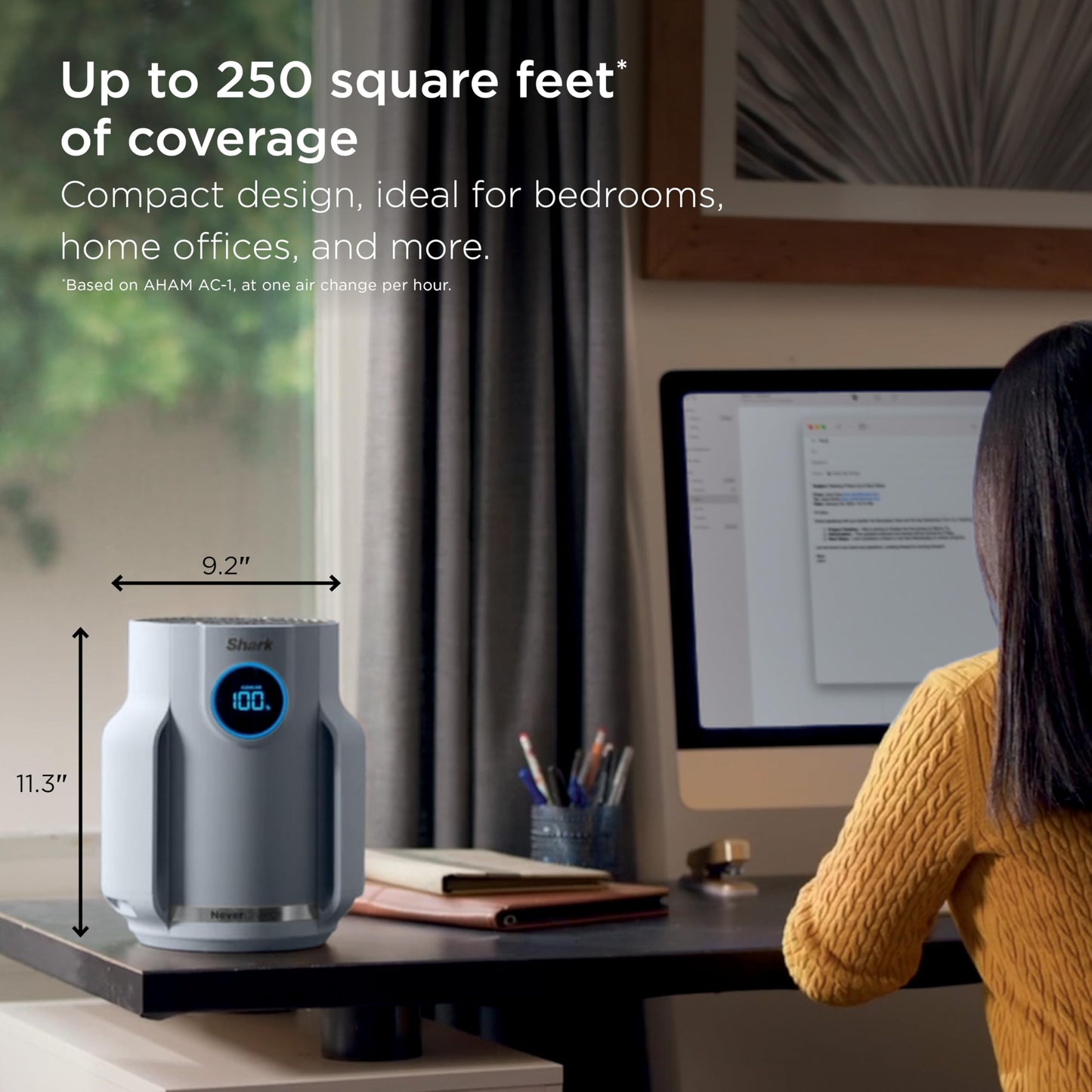 Shark NeverChange Compact Pro Air Purifier – Long-Lasting HEPA Filtration for Dust, Smoke, Allergies & Pets, Up to 250 sq ft, HP071BRN