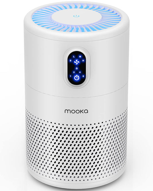 MOOKA H13 True HEPA Air Purifier – Large Room Coverage up to 1076 sq ft, Removes Smoke, Dust, Odor, Pollen & Pet Dander with Night Light