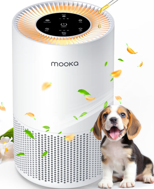 MOOKA H13 True HEPA Air Purifier – Large Room Coverage up to 1200 sq ft, Timer & Fragrance Sponge, Removes Smoke, Odor, Dust, and Pet Dander (White)