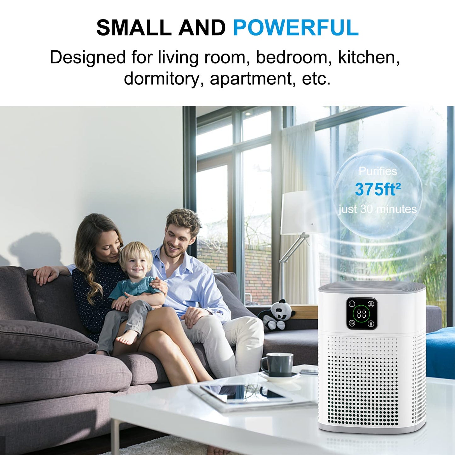 Honeyuan H13 HEPA Air Purifier – 3-Stage Filtration with 360° Air Intake, 600 sq ft Coverage, White