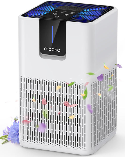 MOOKA H13 HEPA Air Purifier – Large Room Coverage up to 1250 sq ft, Quiet Sleep Mode with Aromatherapy, White