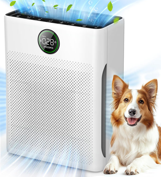 MOOKA PR1 HEPA Air Purifier – Large Room Coverage up to 2200 sq ft, Washable Filter & PM2.5 Air Quality Sensor for Pets, Bedrooms & Offices
